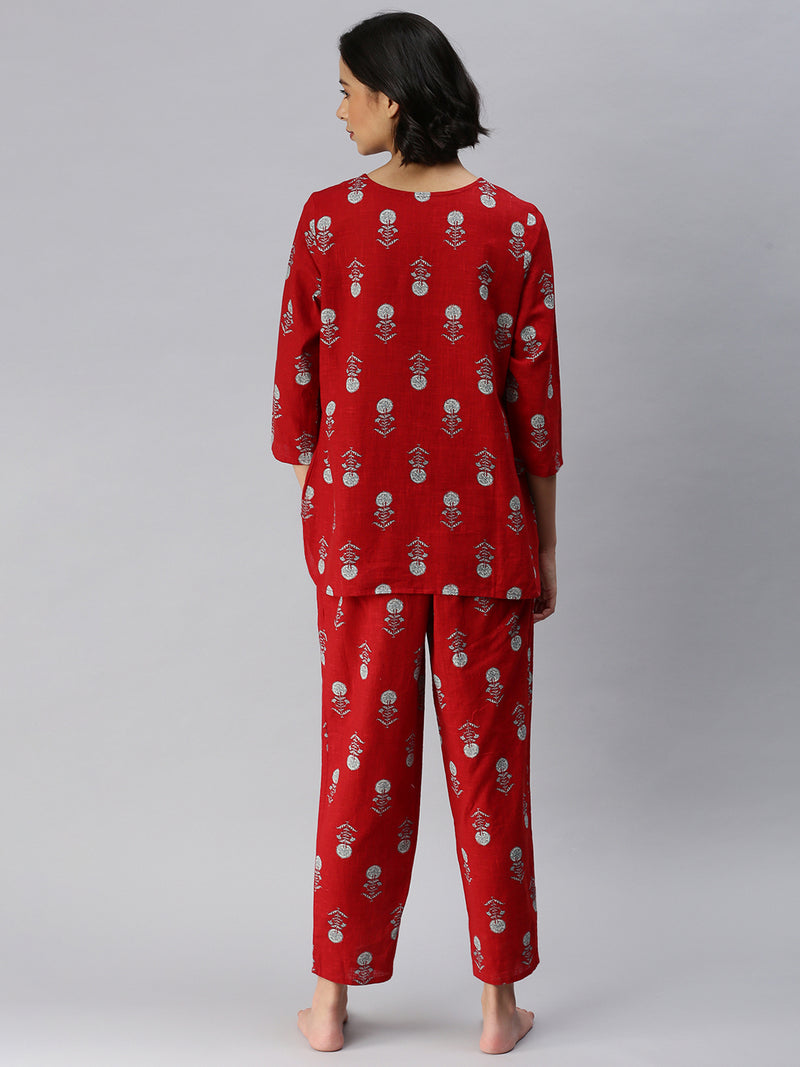 De Moza Ladies Printed Pyjama Set Red