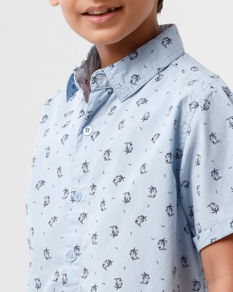 PIPIN Boys Shirt All Over Print Cotton Sky Blue - De Moza