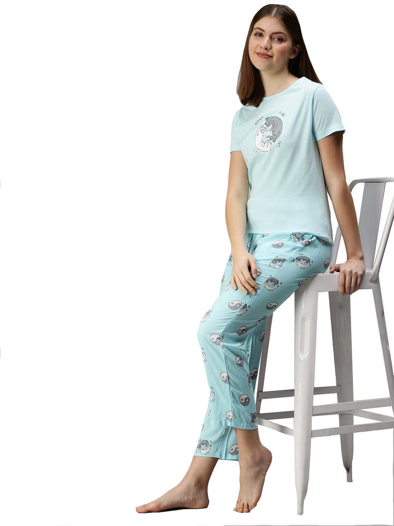 De Moza Ladies Printed Pyjama Pant Blue
