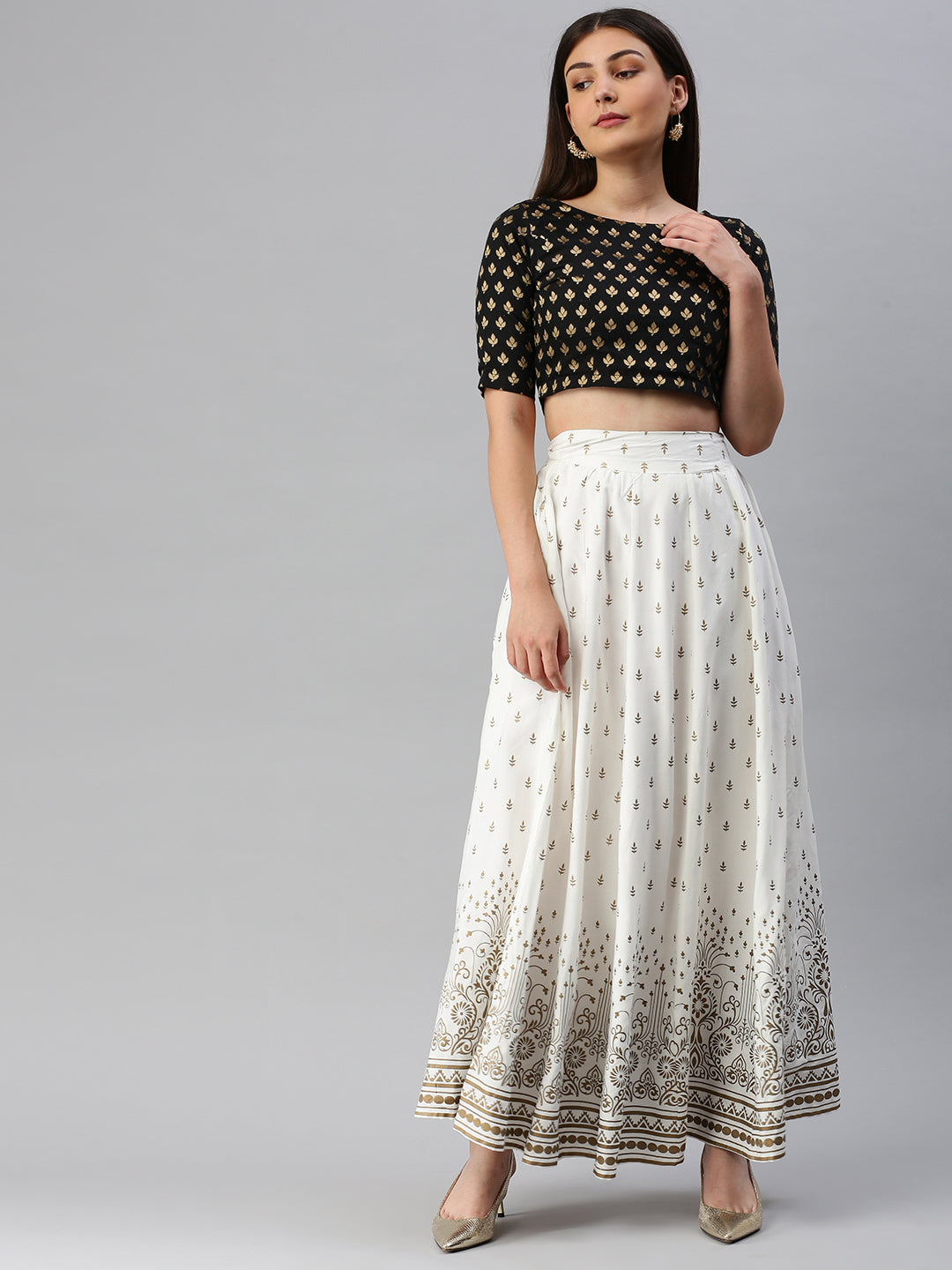 De Moza Women's Printed Ethnic Skirt Rayon Offwhite - De Moza
