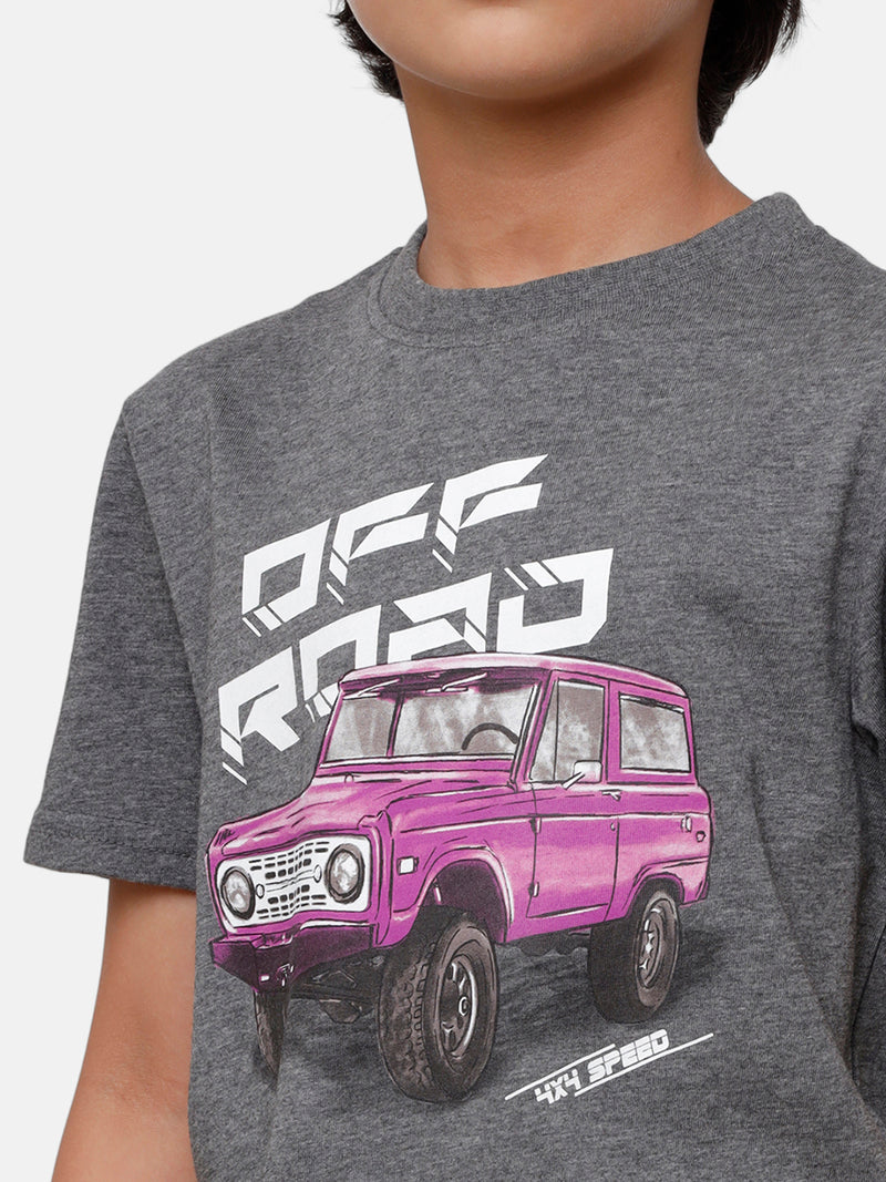 PIPIN Boys Printed T-shirt Anthra Melange