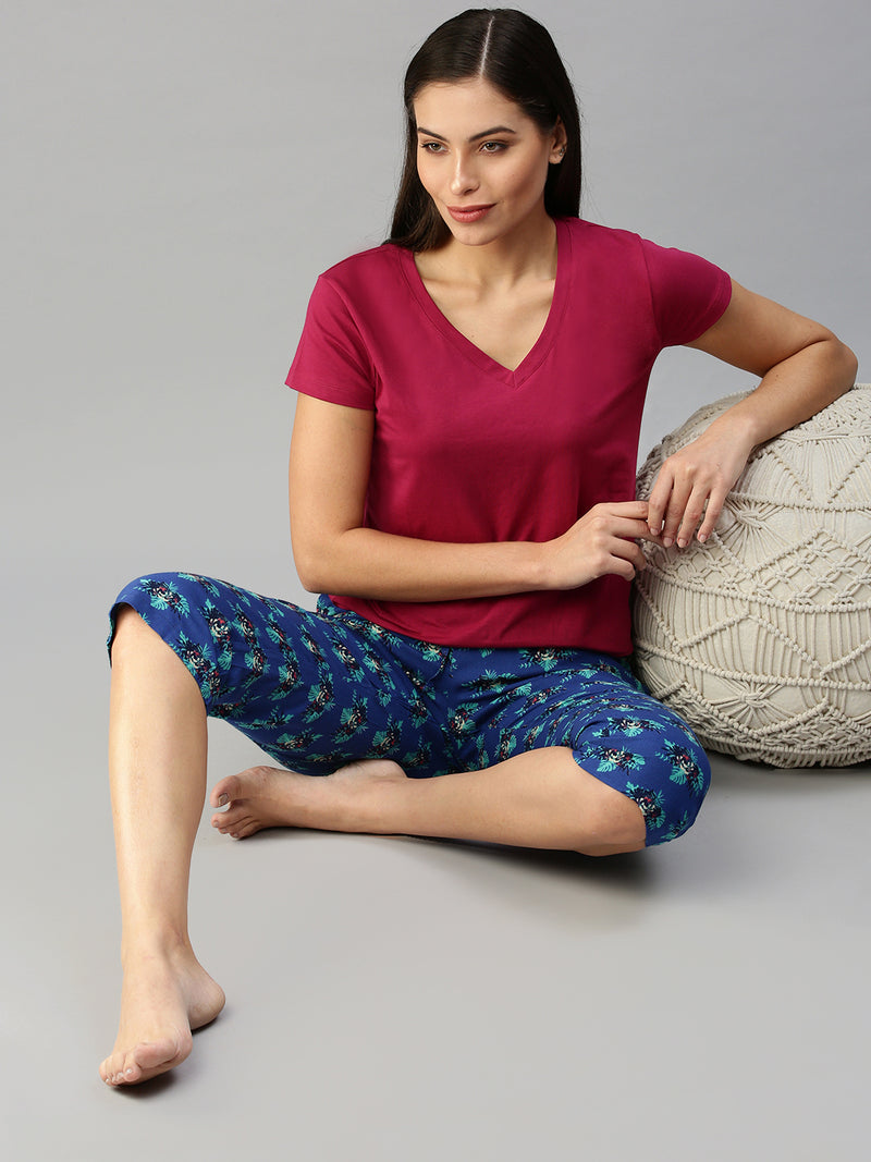 De Moza Ladies Printed Pyjama Pant Bluing