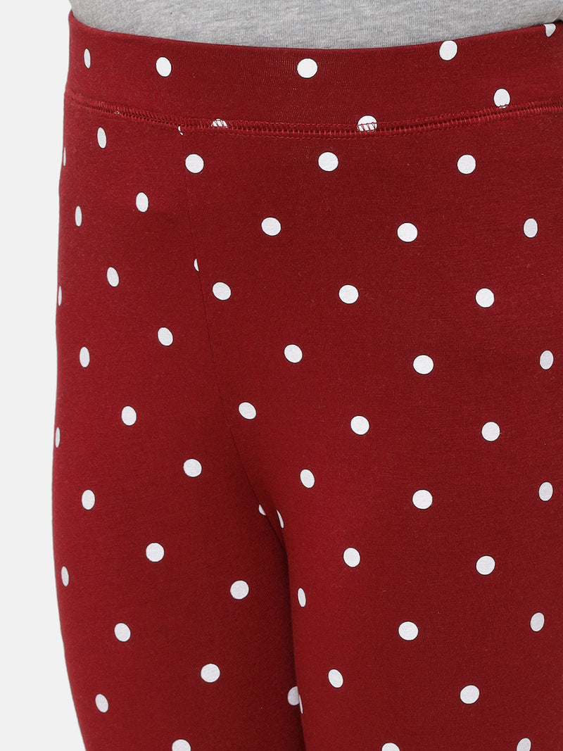 De Moza Kids - Girls Printed Ankle Length Leggings Viscose Maroon - De Moza