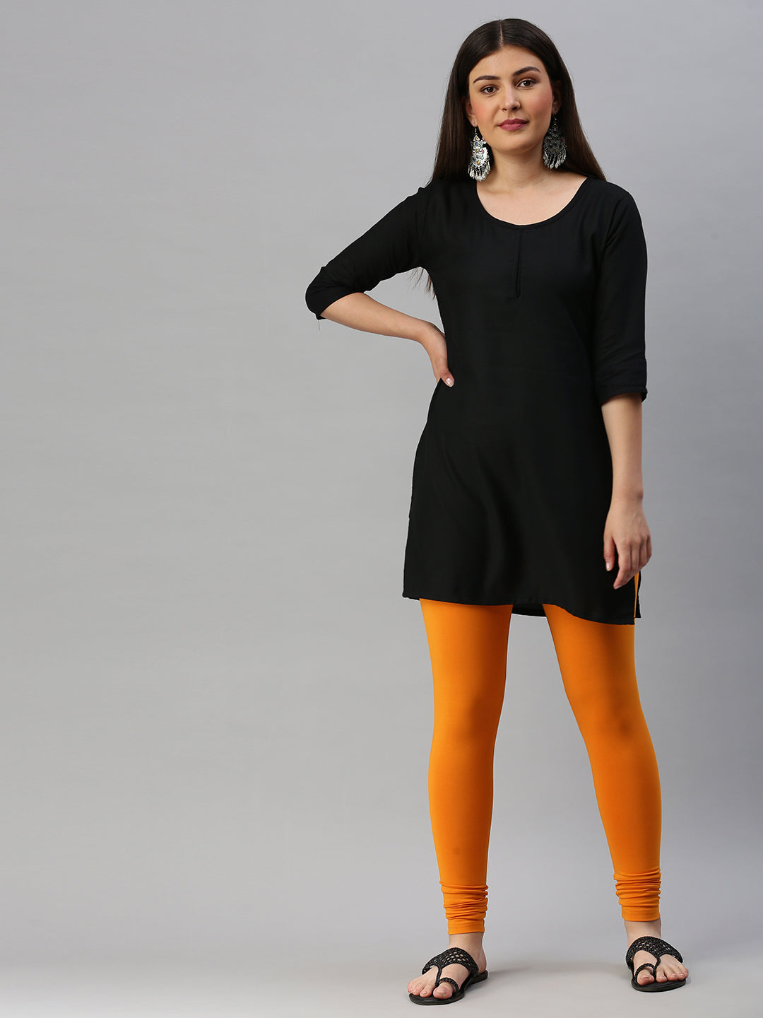 De Moza Women's Premium Ankle Length Leggings Solid Cotton Dark Yellow - De Moza (6679539384383)