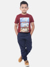 Kids - Boys Printed Half Sleeve T-Shirt Maroon