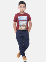 Kids - Boys Printed Half Sleeve T-Shirt Maroon