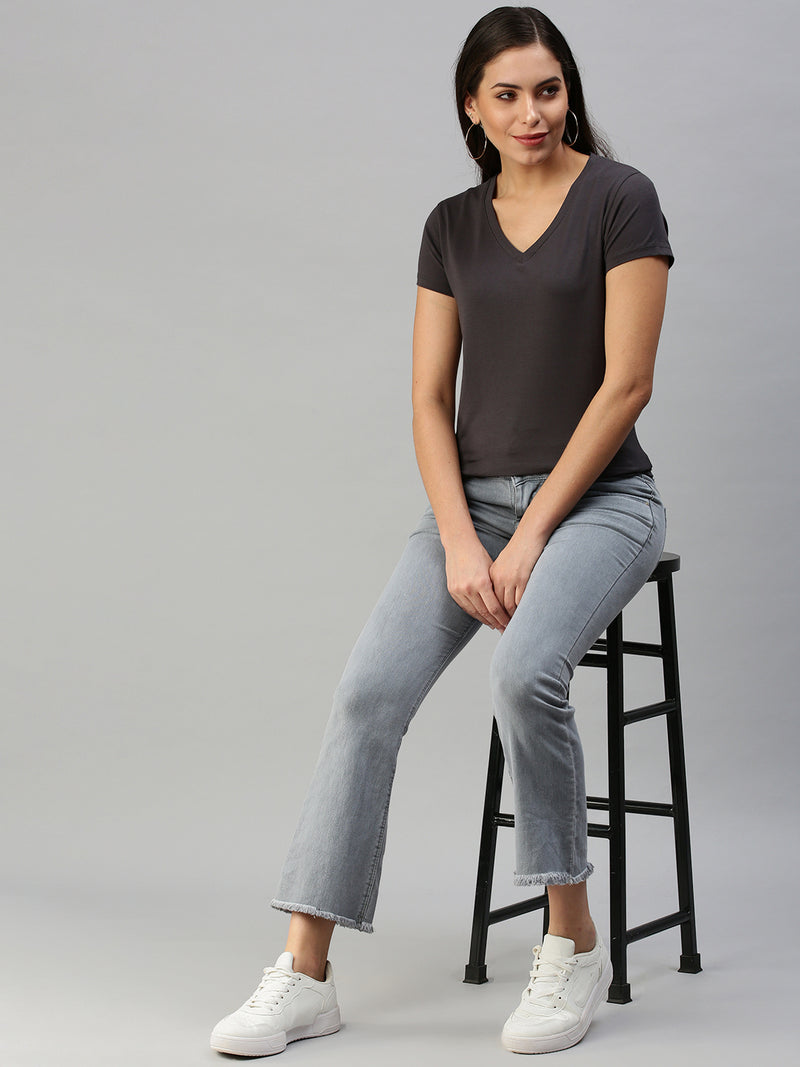De Moza Women's Half Sleeve Top Dark Grey