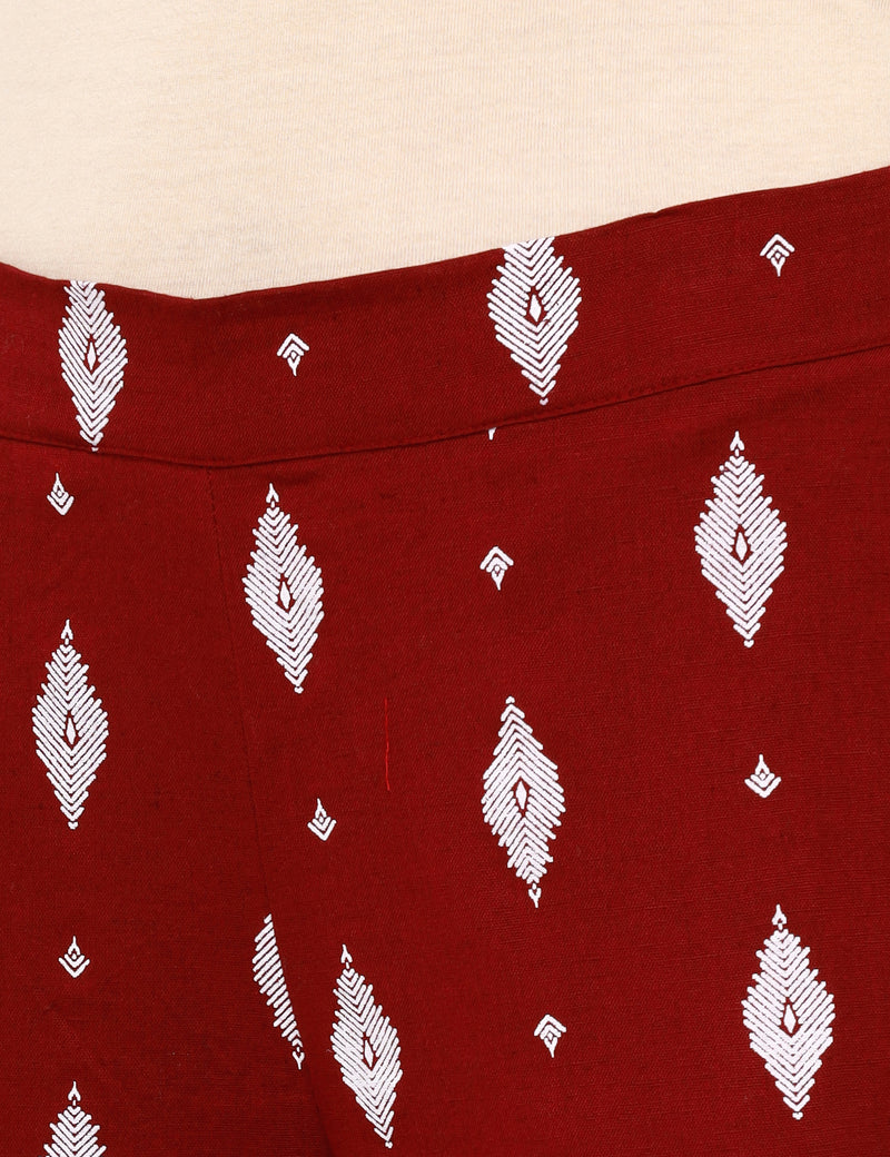 De Moza Ladies Printed Straight Pant Maroon