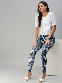 Ladies Printed Active wear Leggings Dark Indigo Blue