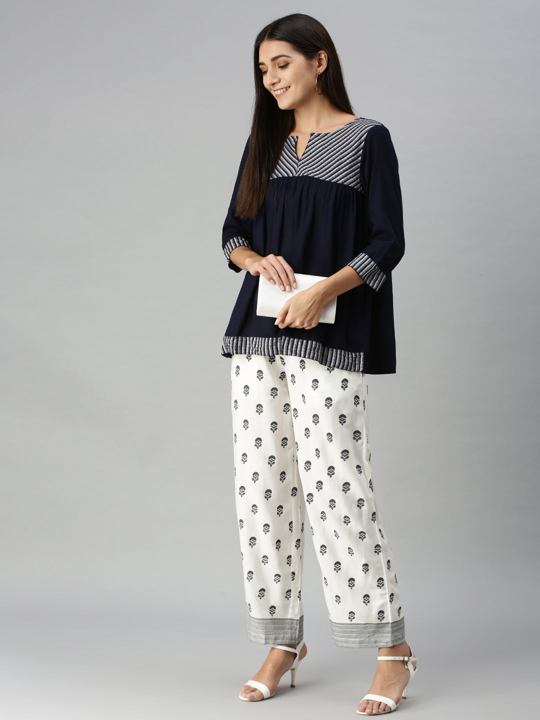 De Moza Ladies Printed Palazzo Natural