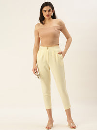 De Moza Women Casual Pant Solid Polyester Butter Yellow - De Moza