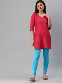 De Moza Women's Premium Ankle Length Leggings Solid Cotton Light Blue - De Moza (6679539613759)