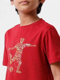 Kids - Boys Printed Half Sleeve T-Shirt Maroon