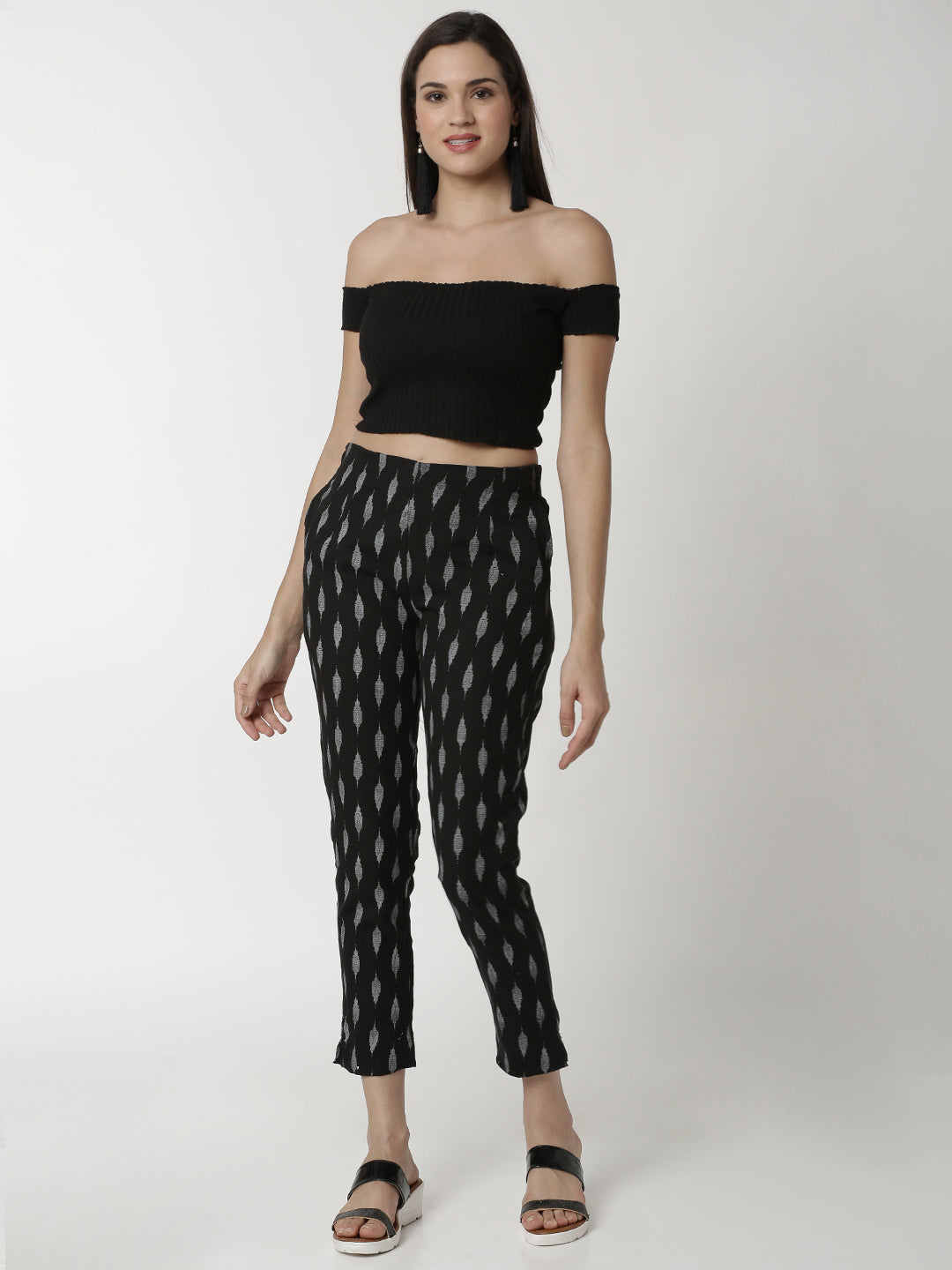 De Moza Ladies Jacquard Cigarette Pant Black - De Moza (4336732700735)