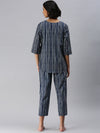 De Moza Ladies Printed Pyjama Set Navy Blue