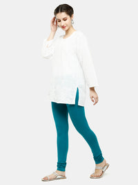 De Moza Ladies Churidar Leggings Solid Cotton Peacock Green - De Moza