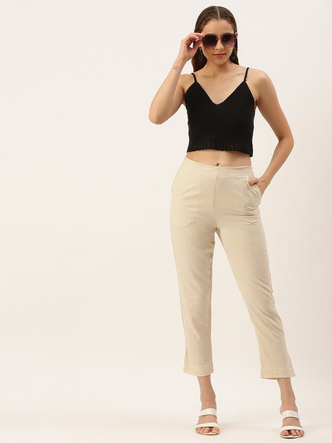 De Moza Women's Cigarette Pant Beige