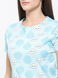De Moza Ladies Printed Pyjama Set Light Blue  Pattern: All Over Print  Color: Light Blue  Rise: Mid    Fit: Regular Fit  Style: Lounge wear  Product Material: Cotton  The material is of a breathable quality to keep your relaxed. Comfiest fabric which is gentle on the skin, making it very comfortable to wear. Dress up in some fab fits that are so on trend.