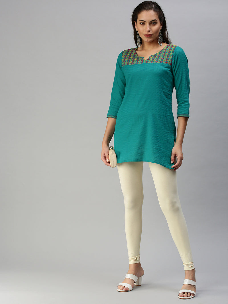 De Moza Women's Ankle Length Leggings Solid Viscose Ecru - De Moza