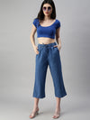 De Moza Ladies Crop Palazzo Ice Blue
