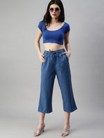 De Moza Ladies Crop Palazzo Ice Blue