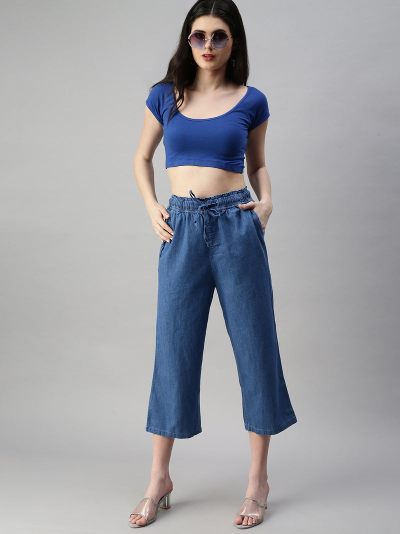 De Moza Ladies Crop Palazzo Ice Blue