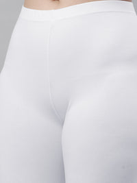 De Moza Women's Premium Ankle Length Leggings Solid Cotton White - De Moza (6679540400191)