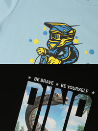 Pack of 2 Pipin Boys Printed T-shirts Black & Light Blue