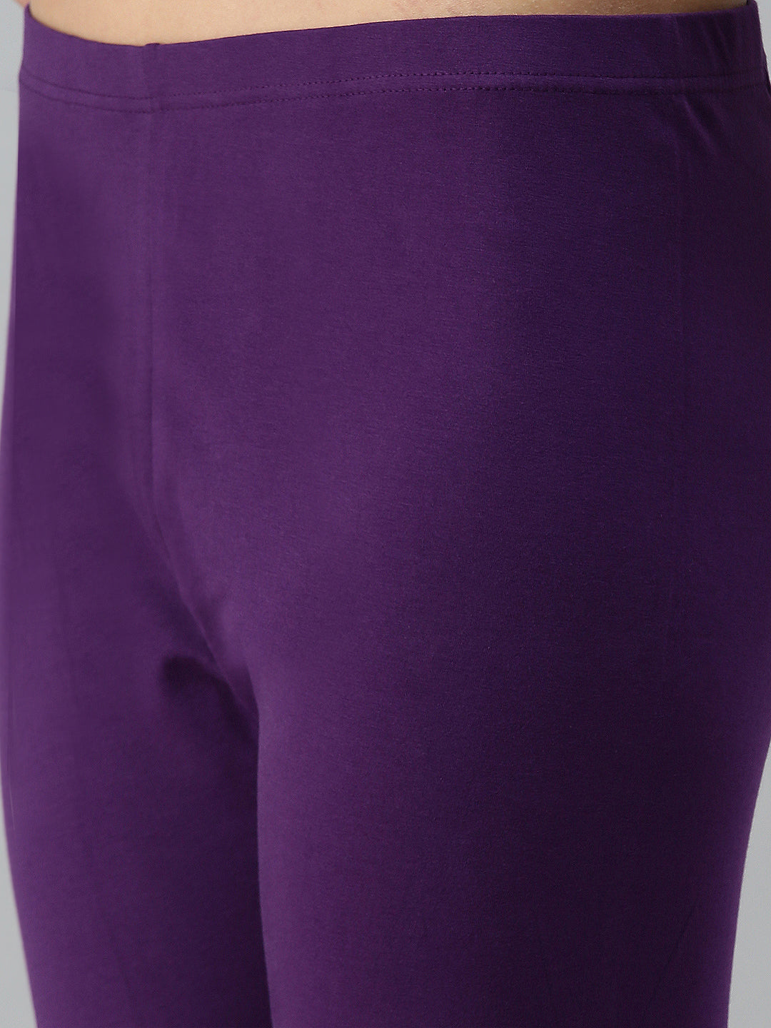 De Moza Ladies Ankle Length Leggings Solid Cotton Purple - De Moza