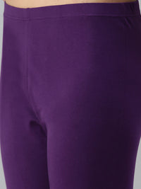 De Moza Ladies Ankle Length Leggings Solid Cotton Purple - De Moza
