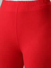 De Moza Ladies 3/4Th Length Leggings Solid Viscose Red - De Moza