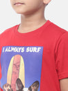 Kids - Boys Printed Half Sleeve T-Shirt Red