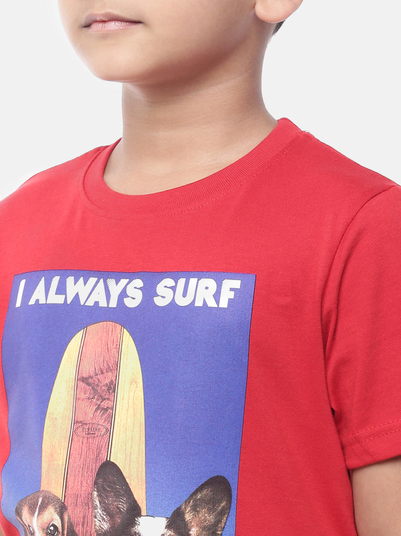 Kids - Boys Printed Half Sleeve T-Shirt Red