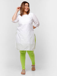 De Moza Ladies Plus Ankle Length Leggings Solid  Cotton Leaf Green - De Moza