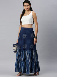 De Moza Women's Printed Skirt Indigo