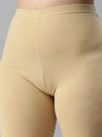 De Moza Women's Premium Ankle Length Leggings Solid Cotton Beige - De Moza (6679538827327)