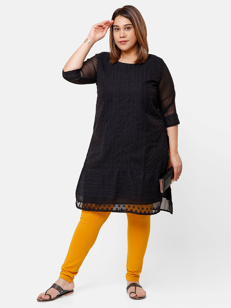 De Moza Ladies Plus Ankle Length Leggings Solid  Cotton Dark Mustard - De Moza