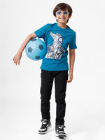 Kids - Boys Printed Half Sleeve T-Shirt Petrol 