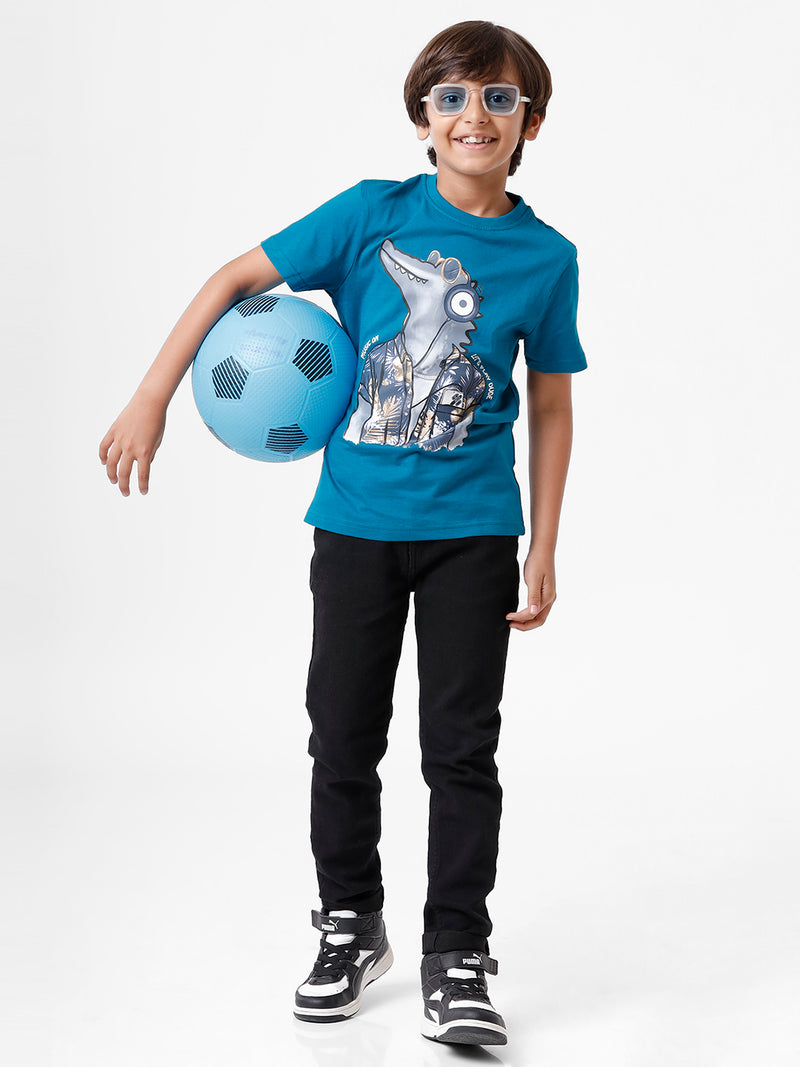 Kids - Boys Printed Half Sleeve T-Shirt Petrol 