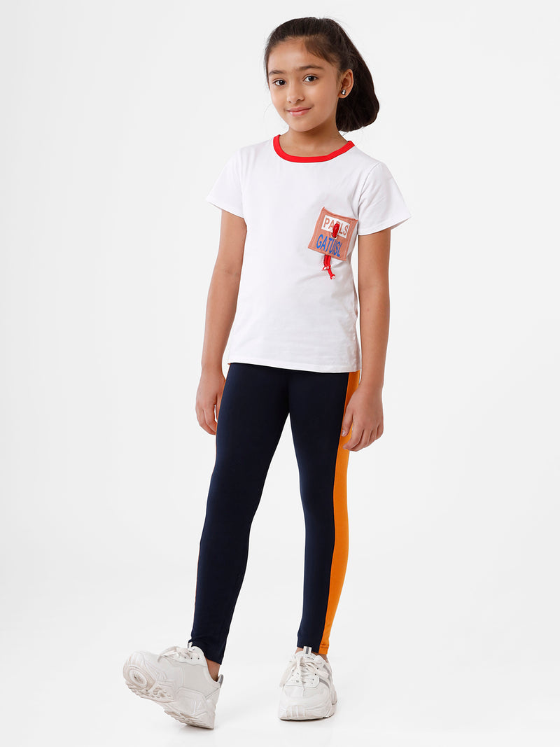 Kids – Girls Printed Ankle Leggings Dark Navy Blue