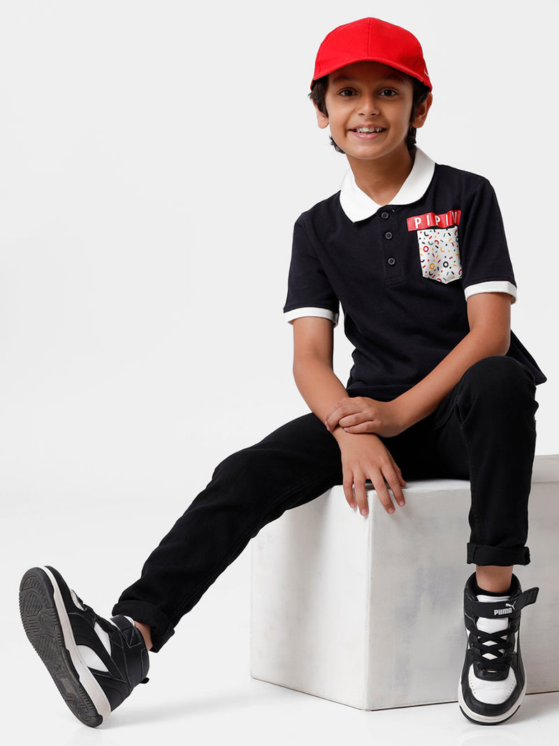 Kids - Boys Printed Half Sleeve T-Shirt Dark Navy Blue