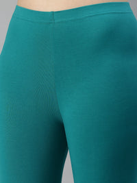 De Moza Women's Premium Ankle Length Leggings Solid Cotton Sea Green - De Moza (6679540269119)