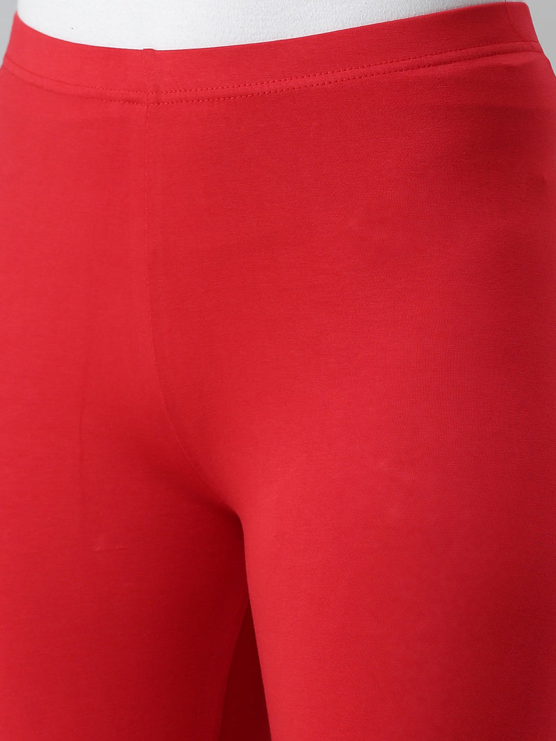 De Moza Ladies Ankle Length Leggings Solid Cotton Light Red - De Moza