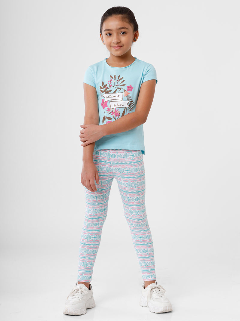 Kids – Girls Printed Ankle Leggings Pink