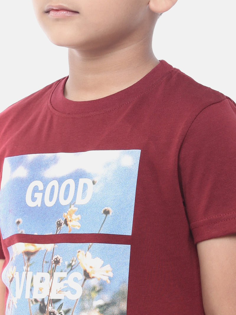 Kids - Boys Printed Half Sleeve T-Shirt Maroon