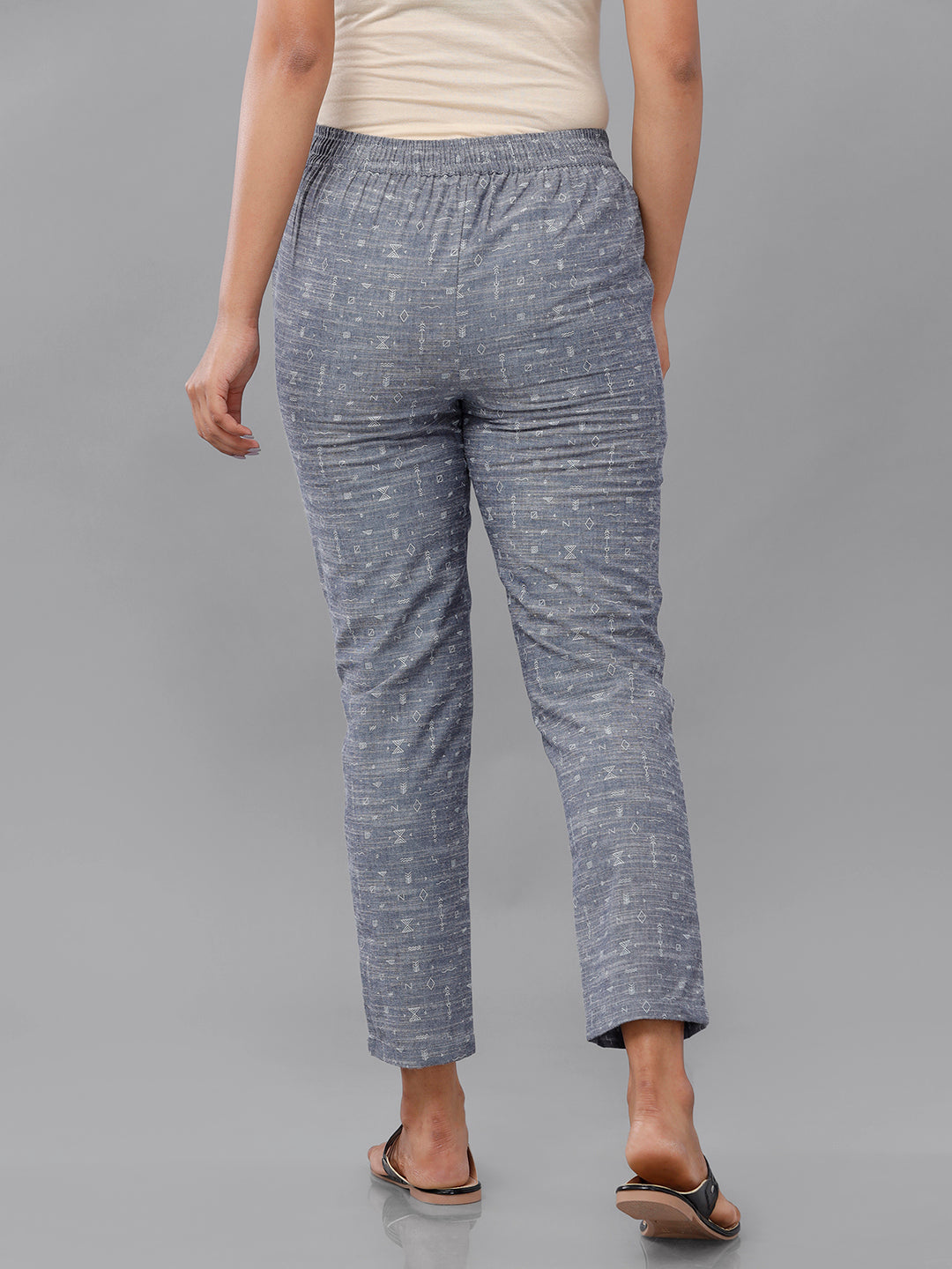 De Moza Women's Printed Cigarette Pant Indigo