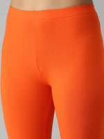 De Moza Ladies Ankle Length Leggings Solid Cotton Orange - De Moza