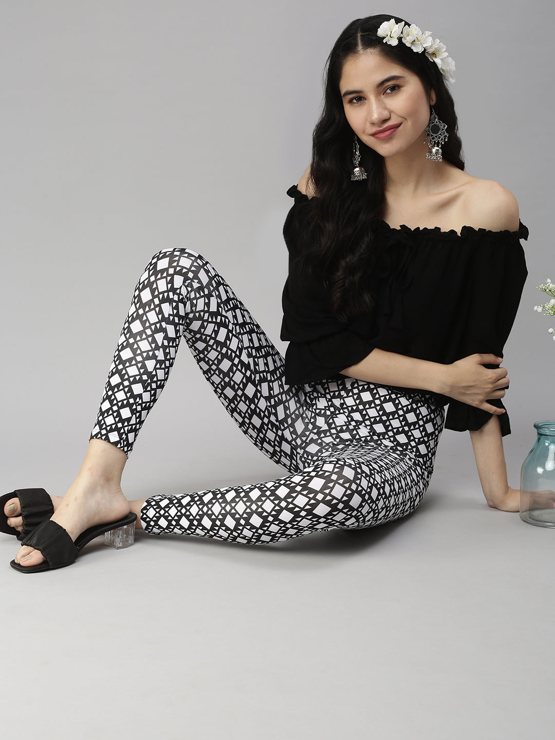 De Moza Ladies Printed Leggings Black