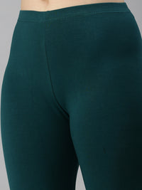 De Moza Women's Premium Ankle Length Leggings Solid Cotton Bottle Green - De Moza (6679539089471)