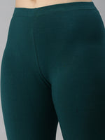De Moza Women's Premium Ankle Length Leggings Solid Cotton Bottle Green - De Moza (6679539089471)